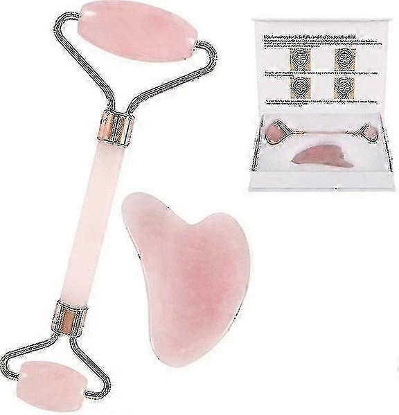 Rose Quartz Roller and Gua Sha Set: Jade Face Roller Massage Tool