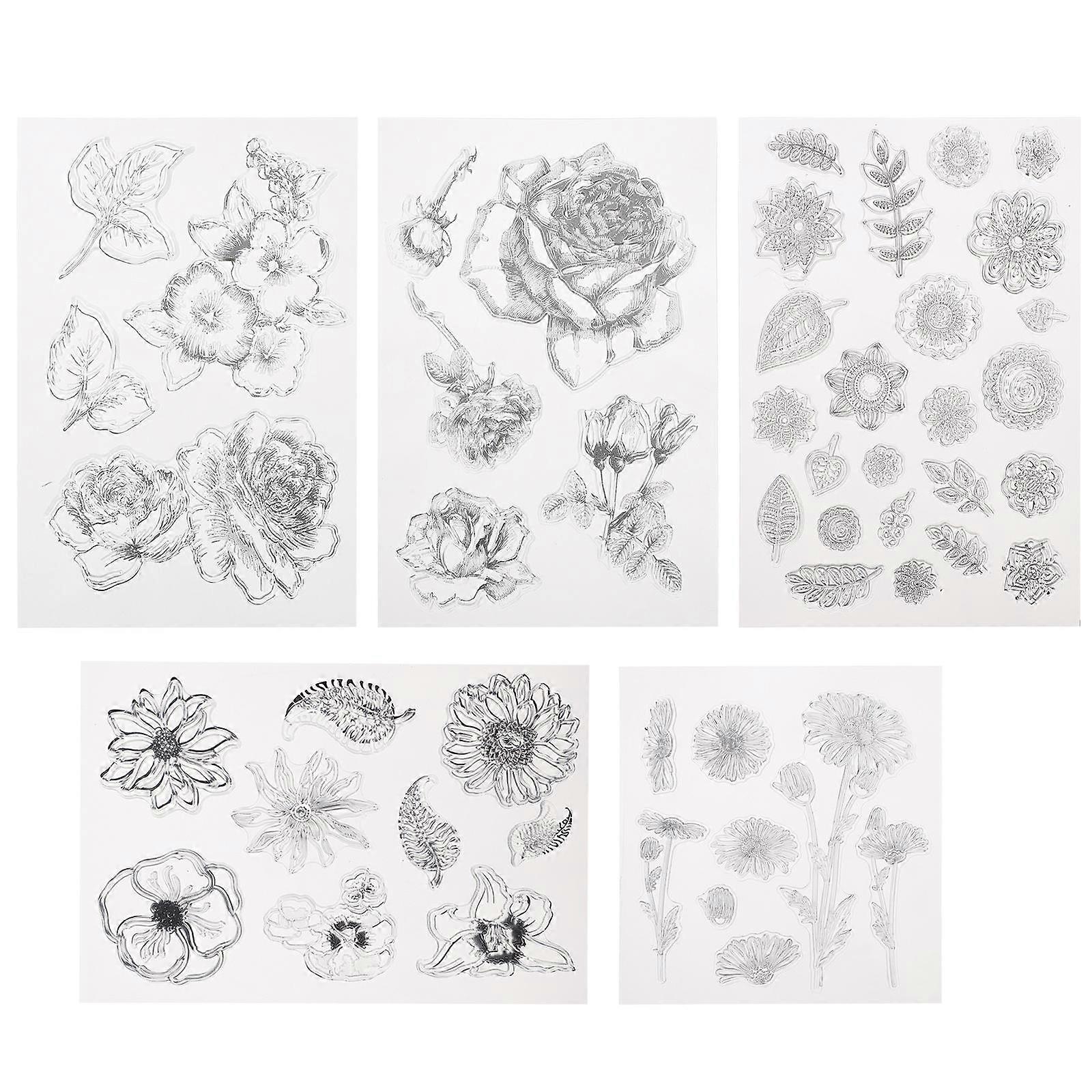 Clear Stamps Featuring Flower Shape For Scrapbook Projects Intended For Children In Retro Style 5 Pcs