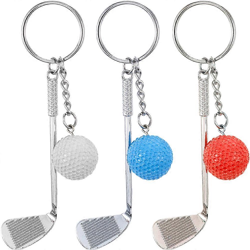 Golf Ball Key Chain with Ring for Backpack and Bags Decorative Use Assorted Color 3 Pieces