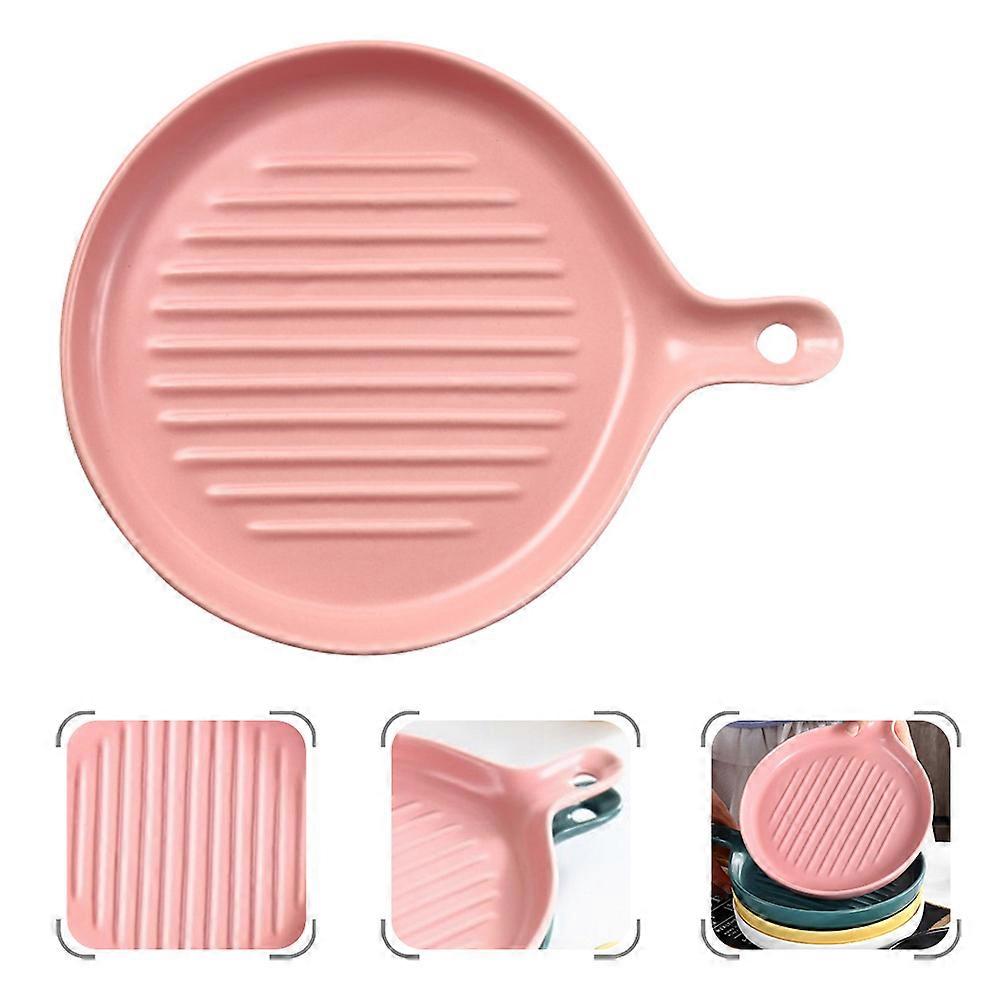 Round Ceramic Handle Plate Ideal For Housewarming Gatherings And Coffee Shops 23.5X18.5CM 1Pcs