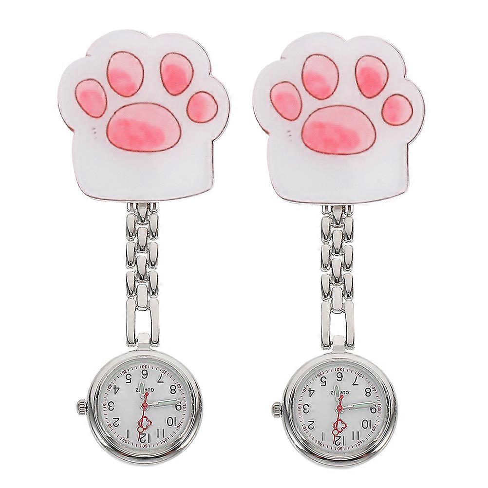 Adorable Cartoon Cat Paw Pocket Watch 2Pcs Perfect For Students Nurses Doctors Daily Use Time Viewing Durable And Practical Design