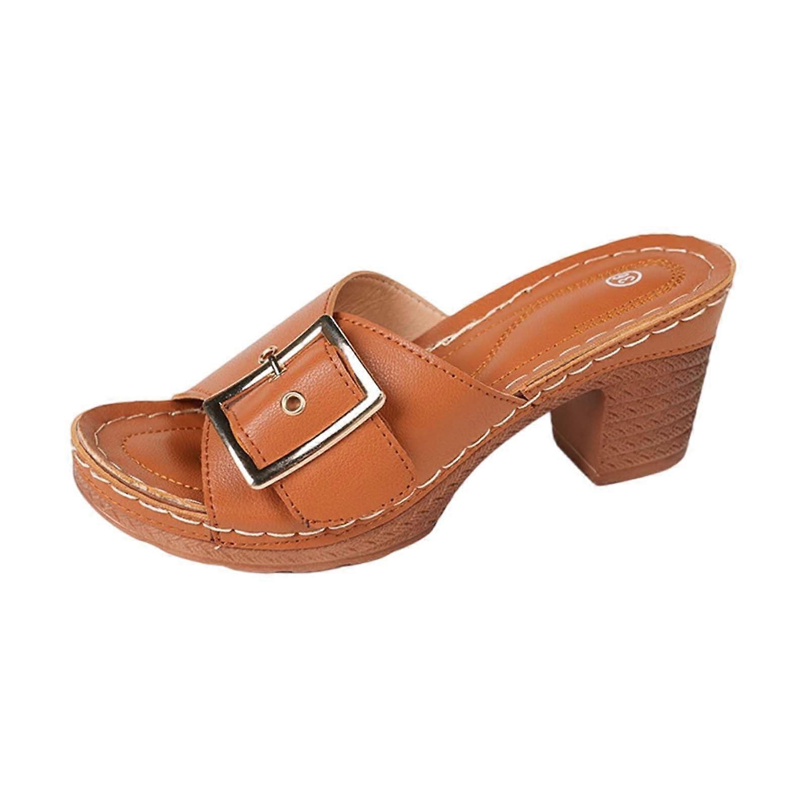 Women's Slippers with Heel - Summer Casual Breathable Sandals, Comfortable Non-Slip Platform Shoes, 41 EU