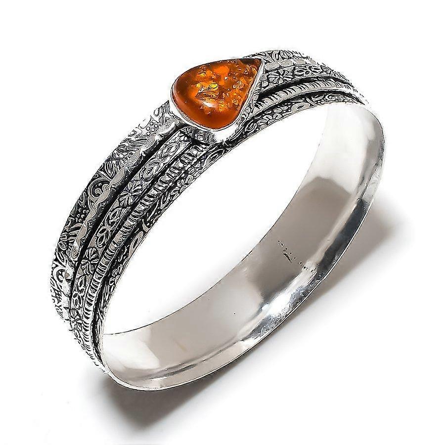Baltic Amber Gemstone 925 Sterling Silver Cuff Bangle 7.5"