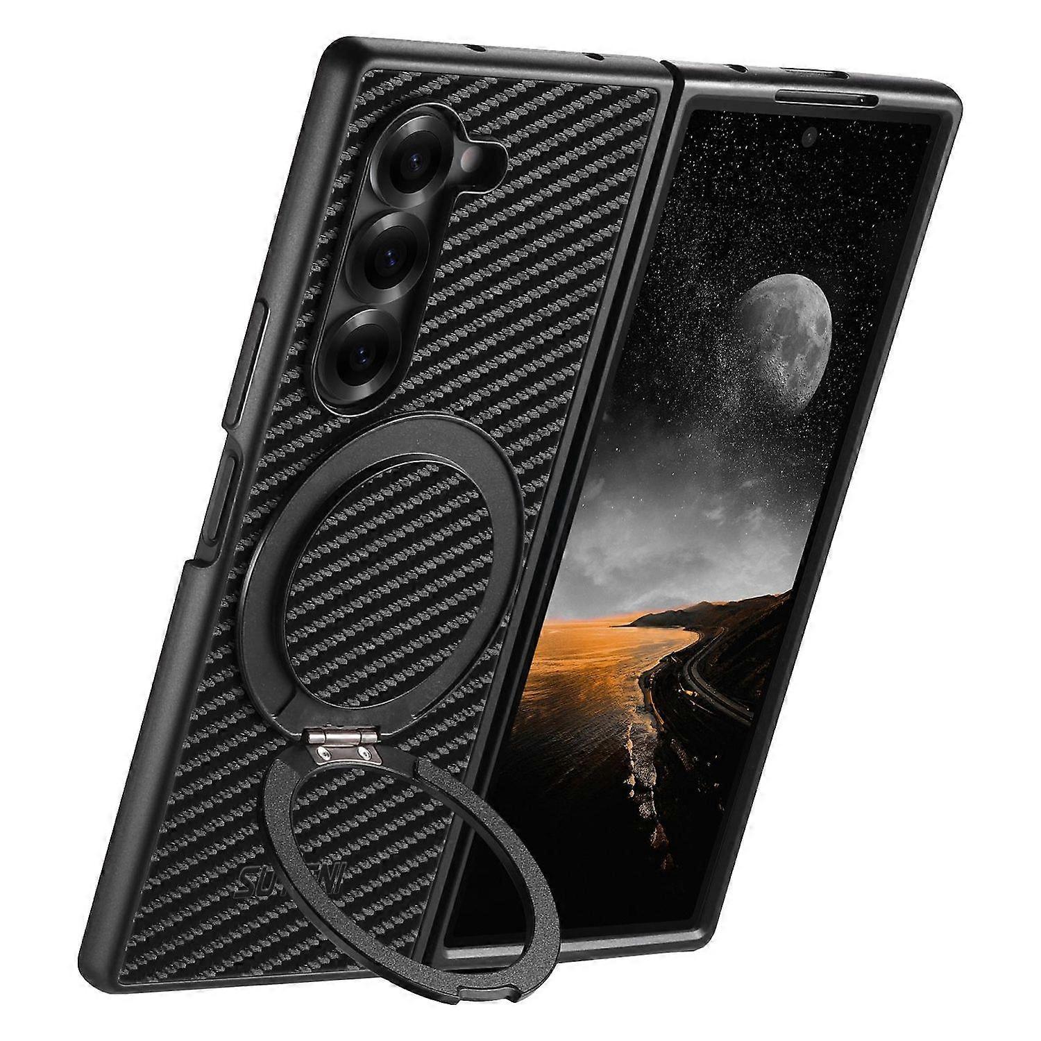 For Samsung Galaxy Z Fold7 Suteni MagSafe 360 Degree Ring Case Carbon