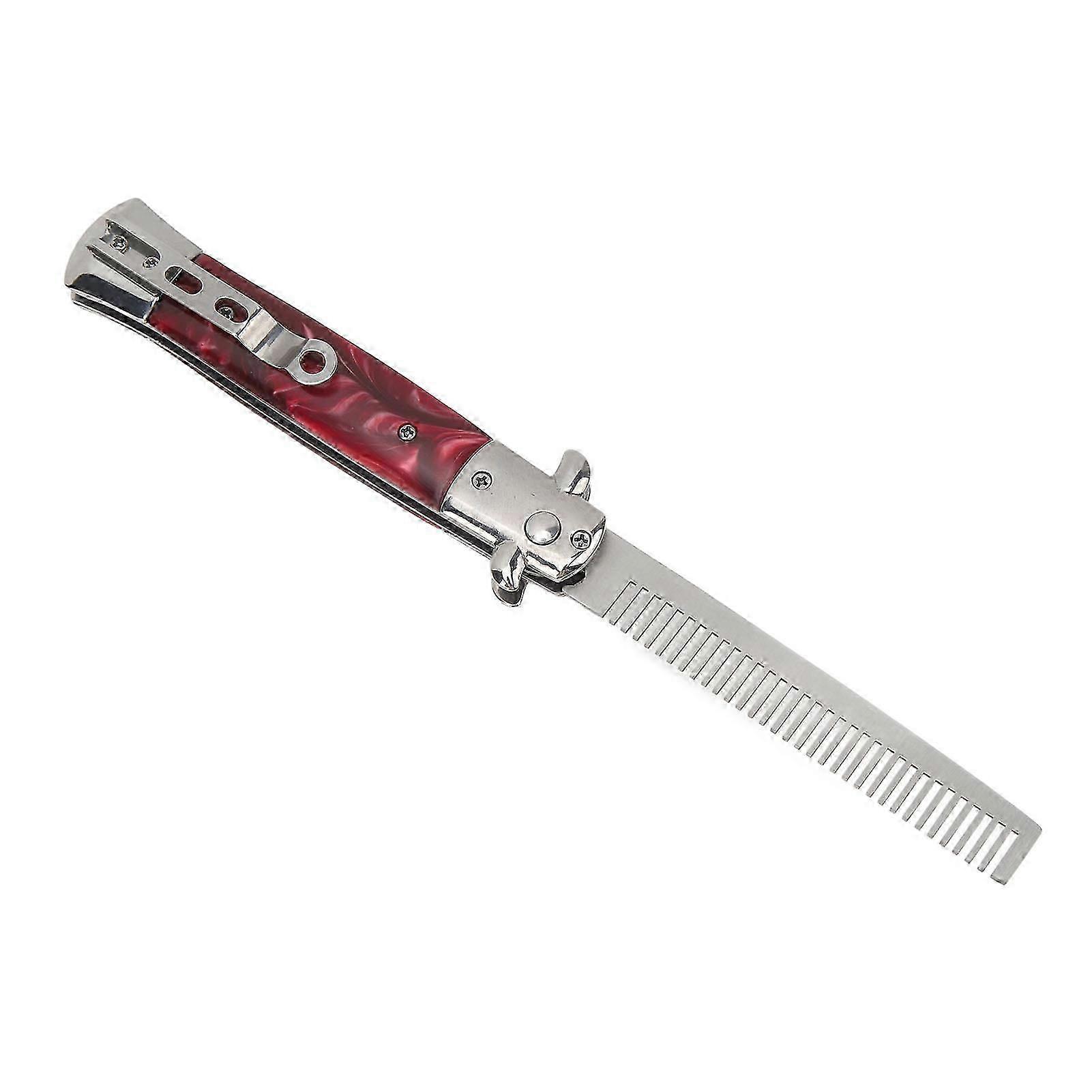 Switchblade Comb Men Automatic Push Button Foldable Pocket Oil Hair Comb for Hair Beard Moustache redshell