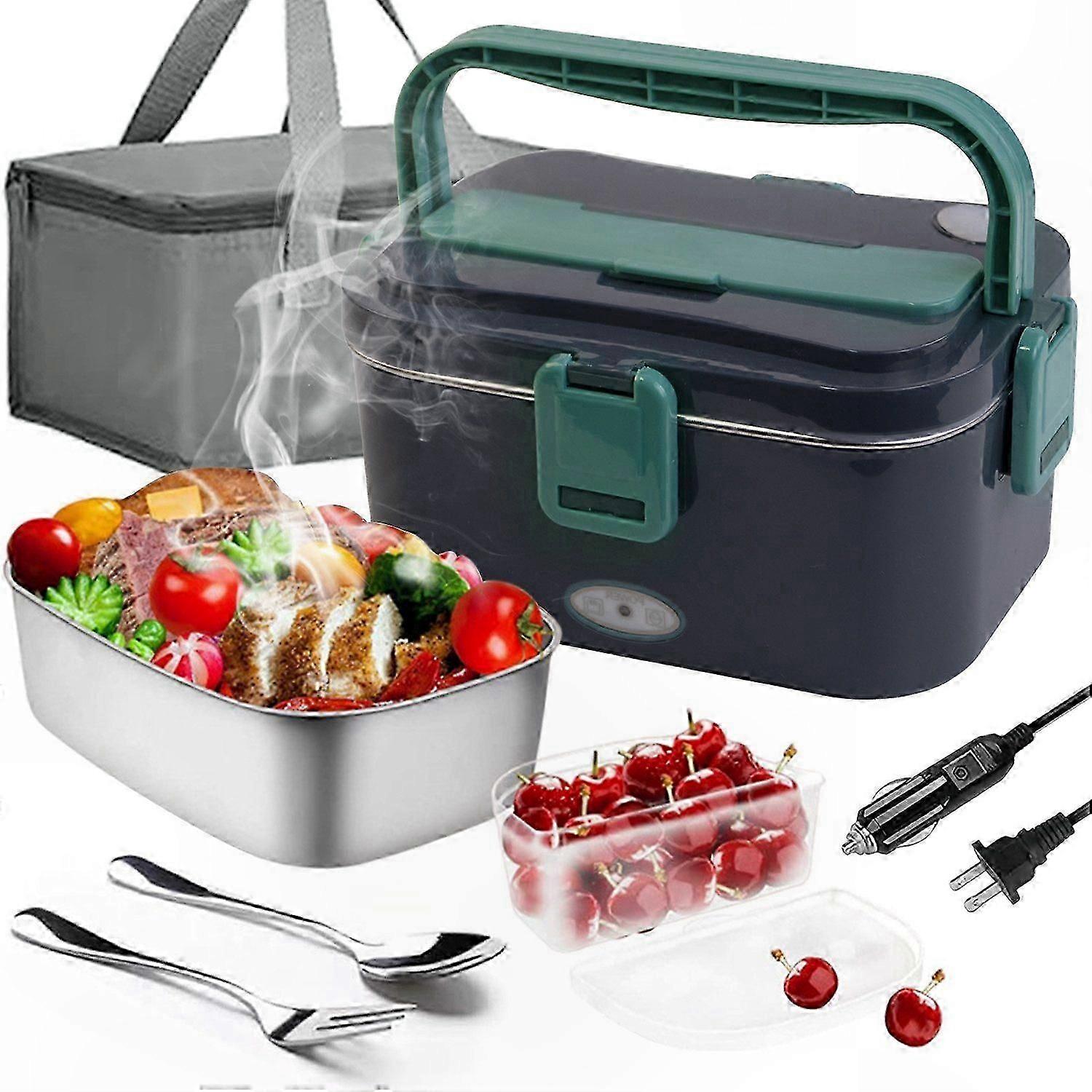 Portable 3-in-1 Insulated Lunch Box with Stainless Steel 304, Green Design for Meals on the Go