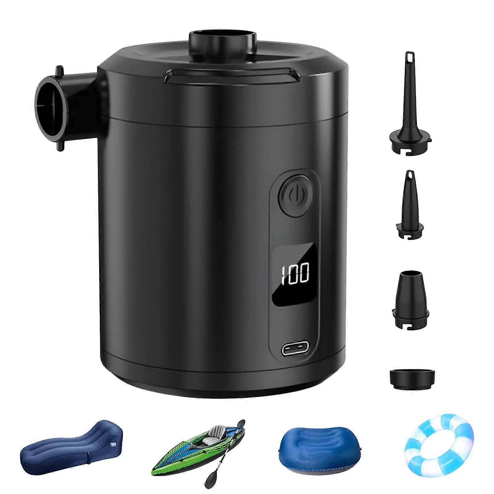 Portable Pump for Inflatables - Cordless USB Charging Mattress Pump for Quick Fill Air Beds, Pool Floats, and Camping Gear Black