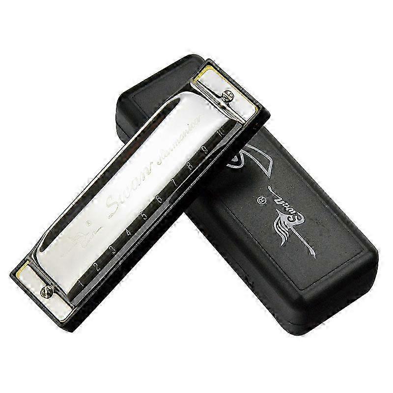 New Stainless Steel Swan Harmonica with 10 Holes in Key of C SILVER, Carry Case Inc