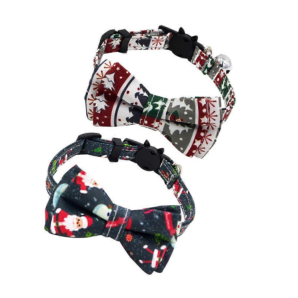 Festive Christmas Pet Collar Dog and Cat Bowtie Collar Assorted Color Decoration 2Set
