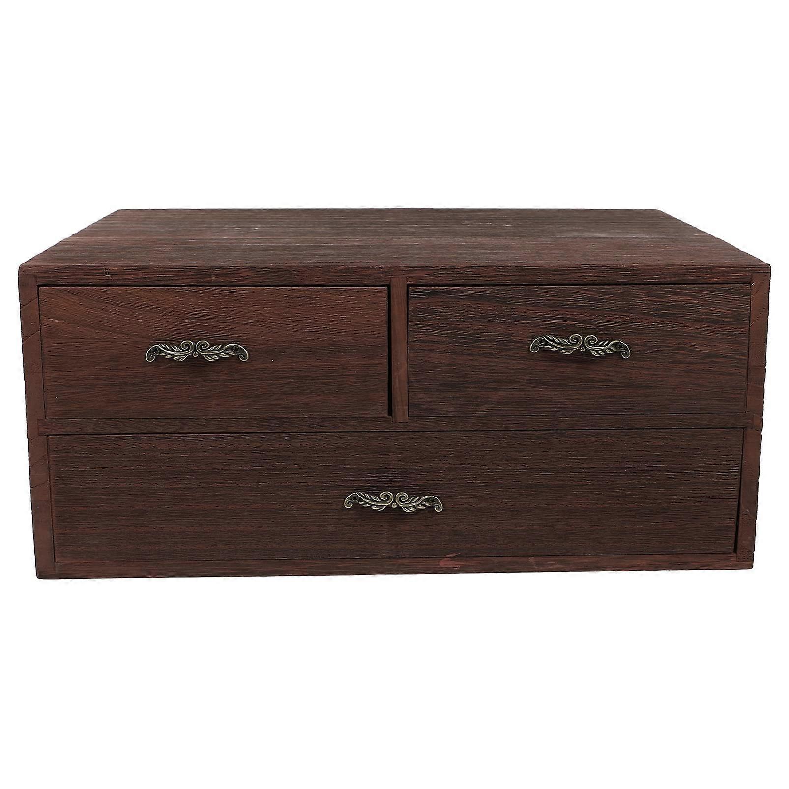 Wooden Desktop Drawer Organizer with Small Drawers and Mini Pen Holder