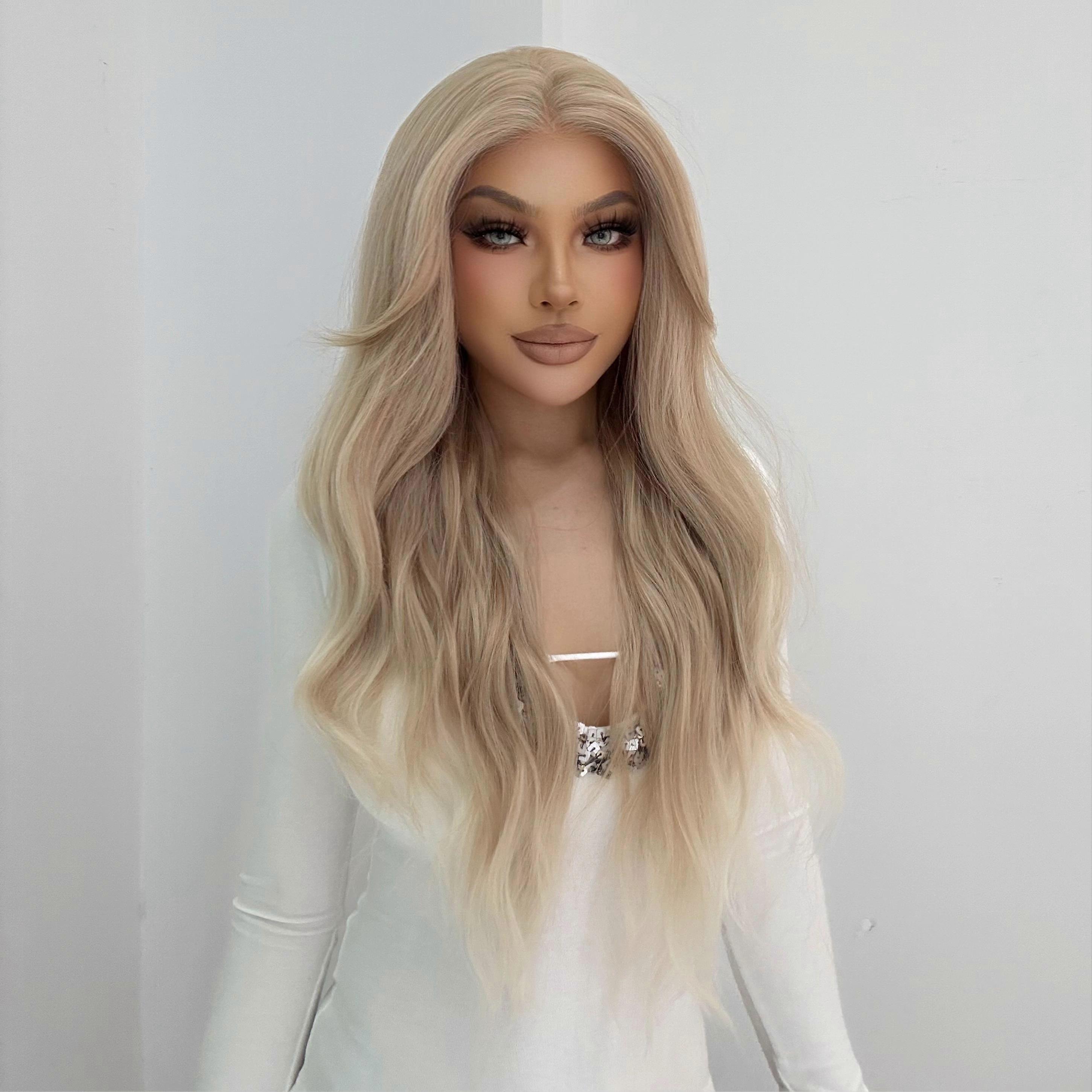 Haircube 13x6 Free Parting Lace Medium to Long Curly Water Wave Synthetic Wig – Perfect for Daily Wear