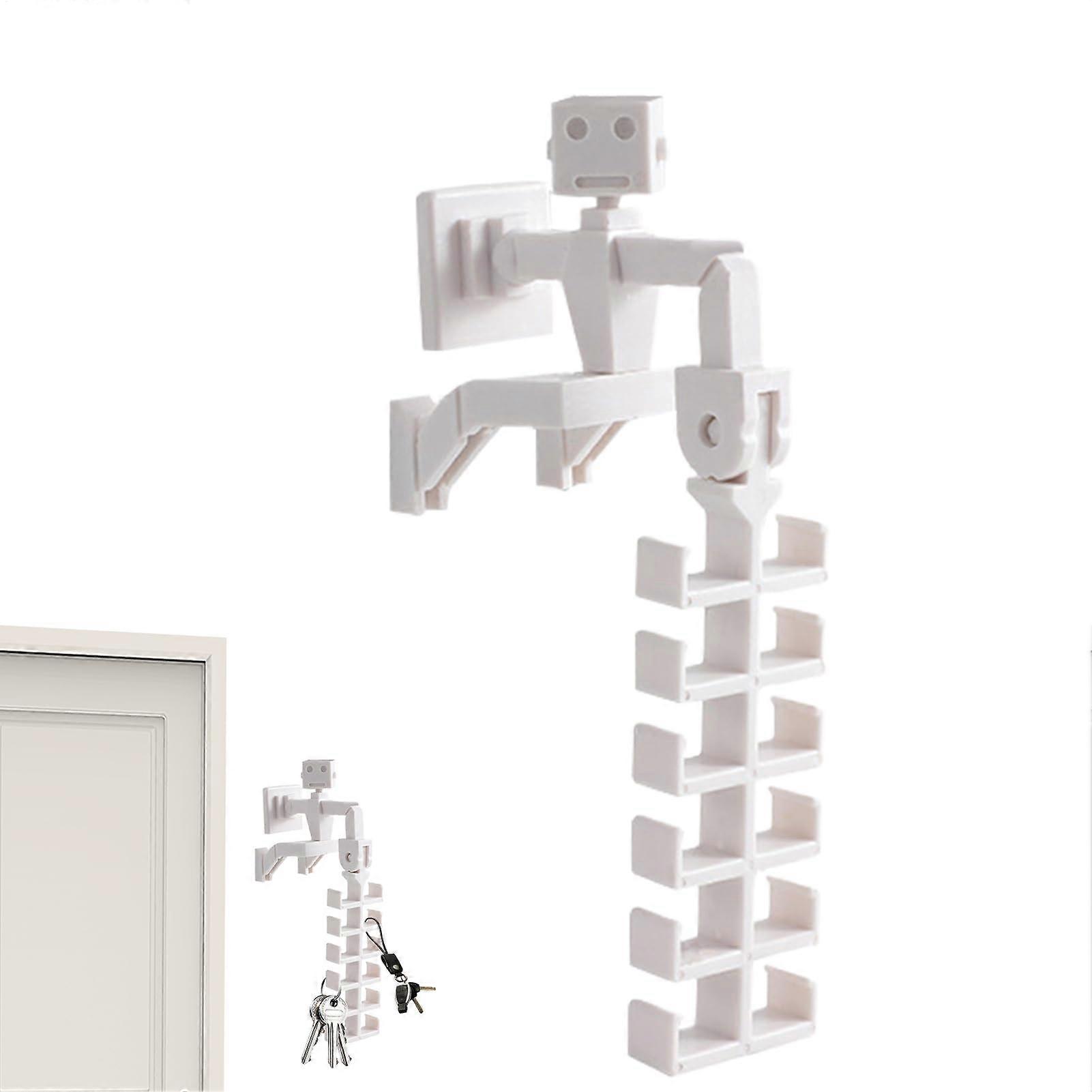 Wall Key Hooks Adhesive Coat Rack RobotShape MultiPurpose Hook Compact Plastic EasyInstall For Wardrobe Door White