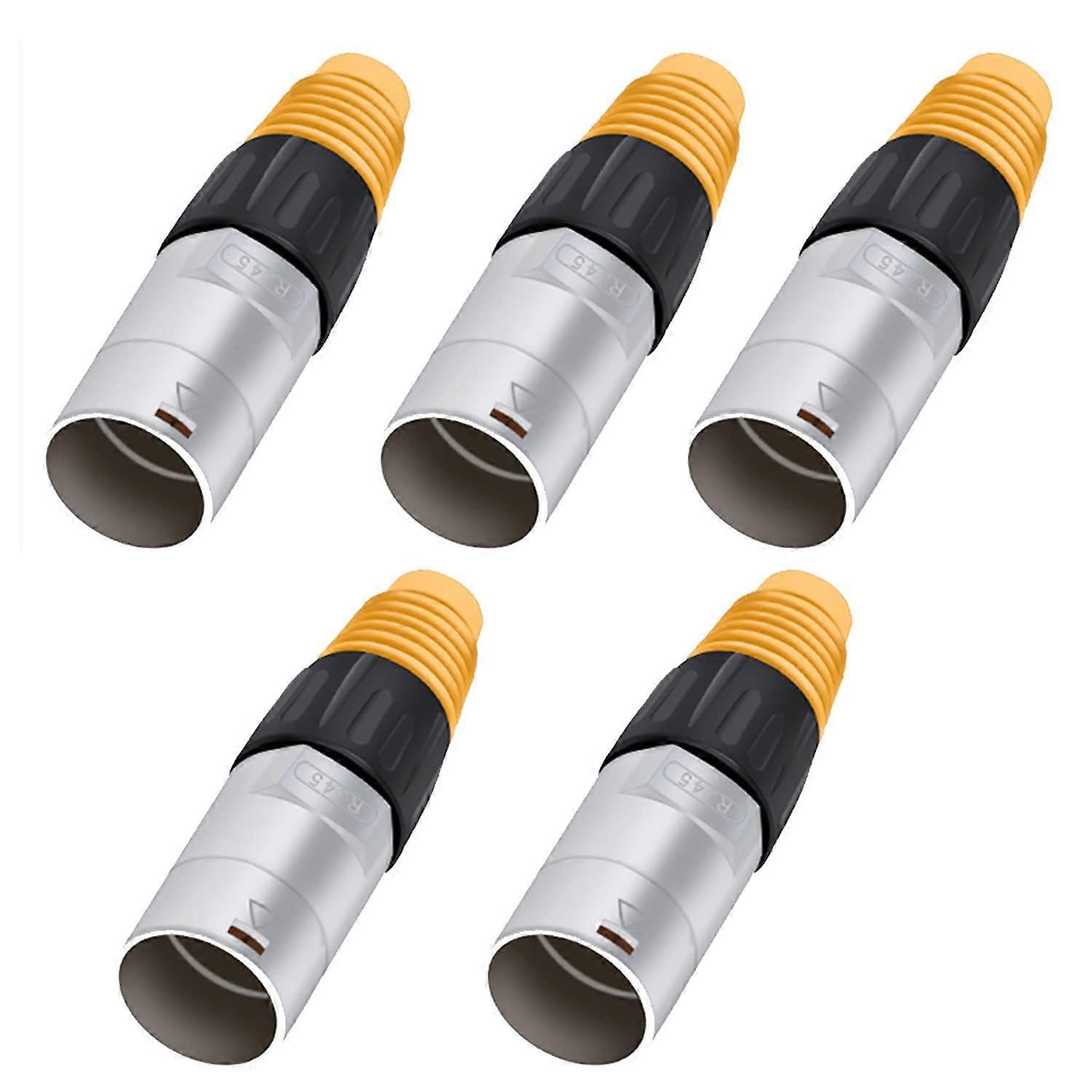 RJ45 Waterproof Ethernet Connector 5 Pack, Outdoor PanelMount Cat5/5e, Round Orange and Silver