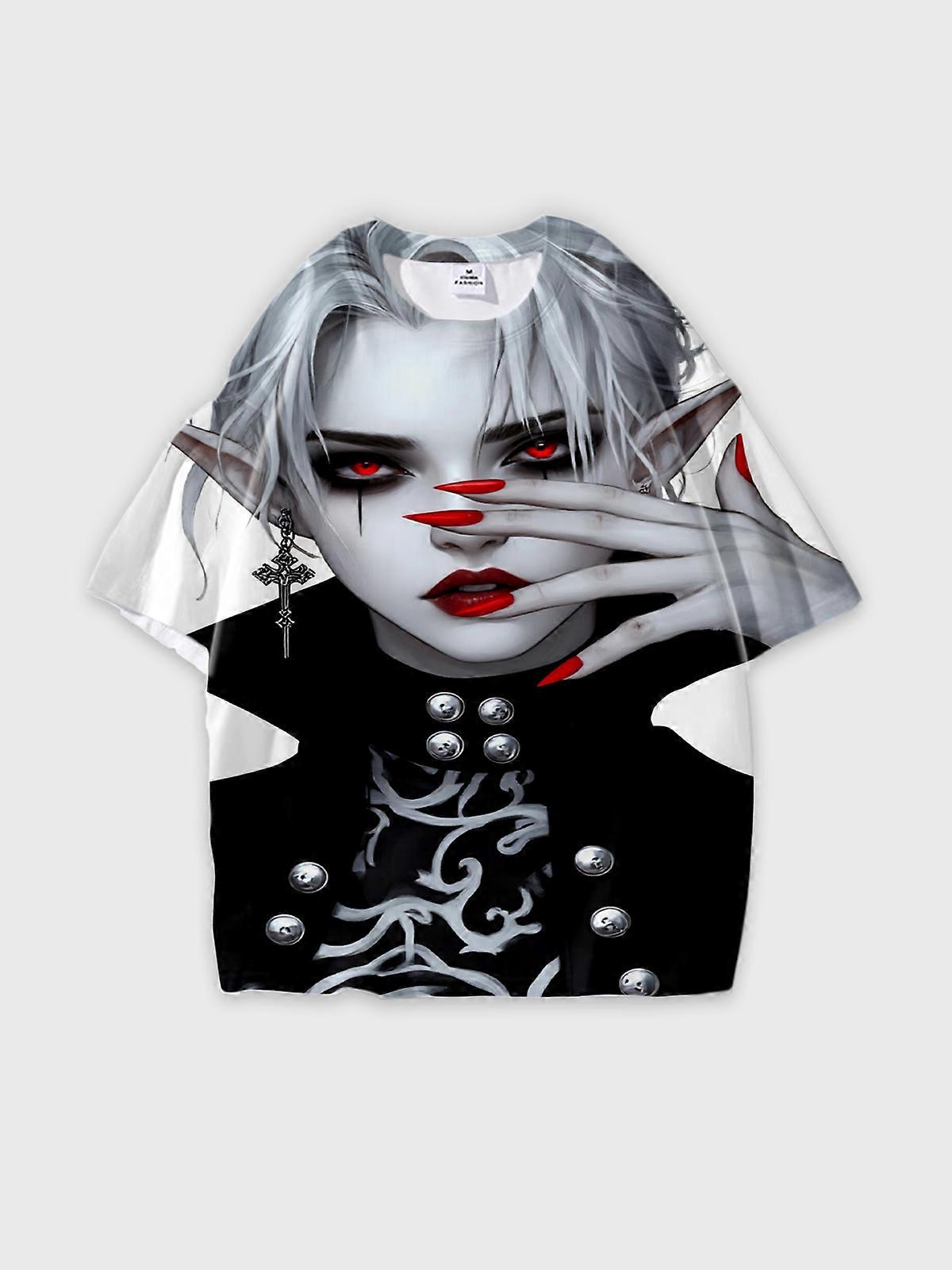 T-Shirt Round Neck, Loose Short Sleeve Pattern Graphic Tee, Unisex Summer Casual Top V2693