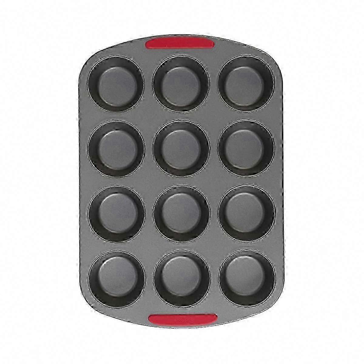 Non-Stick Carbon Steel Cupcake & Muffin Pan with Silicone Handle, High-Temperature Oven-Safe Baking Tray