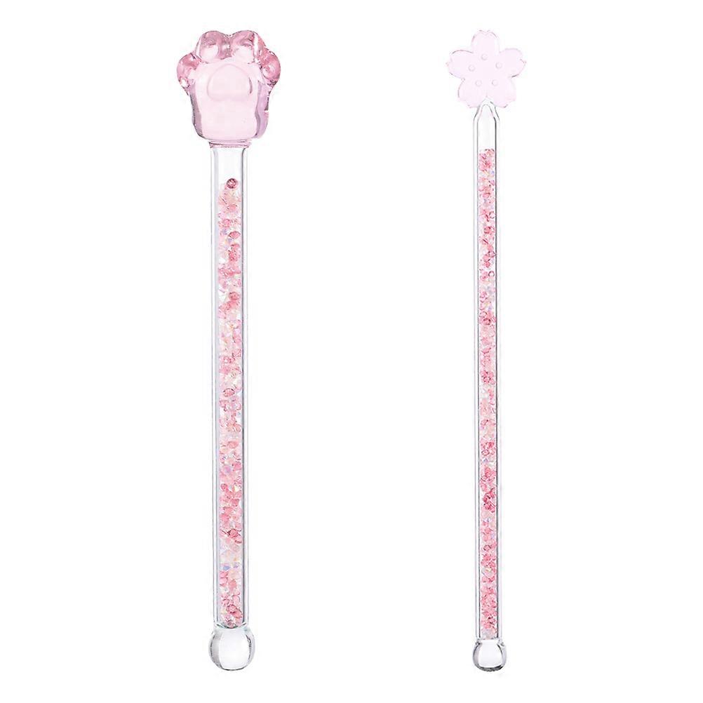 2Pcs Pink Glass Stirring Stick Swizzle Stick for Home Use Decorative