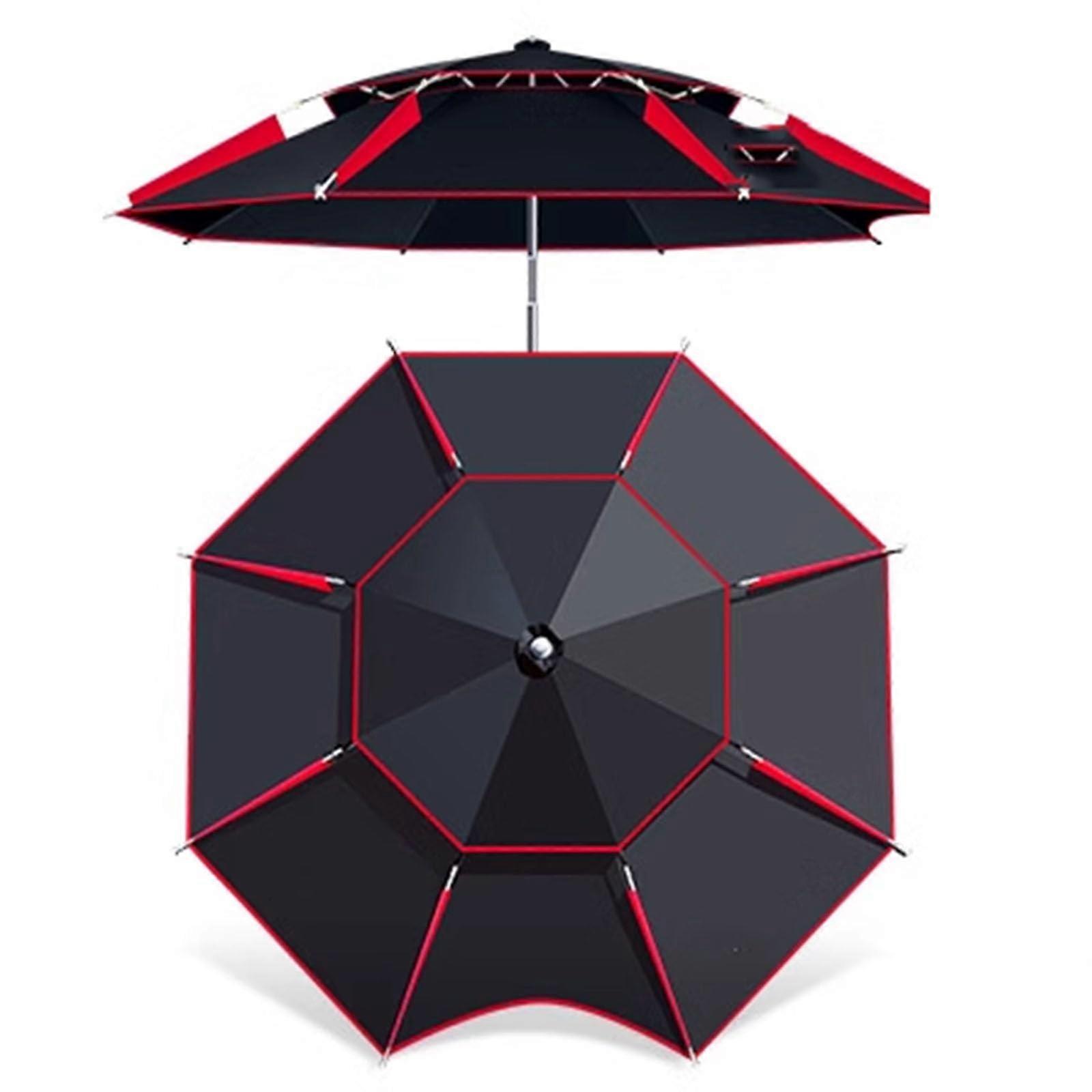 Outdoor Fishing Umbrella, Rainproof Parasol, 2.6m, 360-Degree Adjustment, Black Red, Storage Bag for Beach Patio