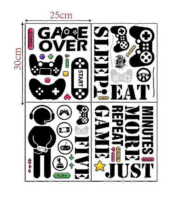 New Game Console Characters Eat Game Sleep English Alphabet DIY Wall Decals for Boys' Bedrooms, Game Art Decor