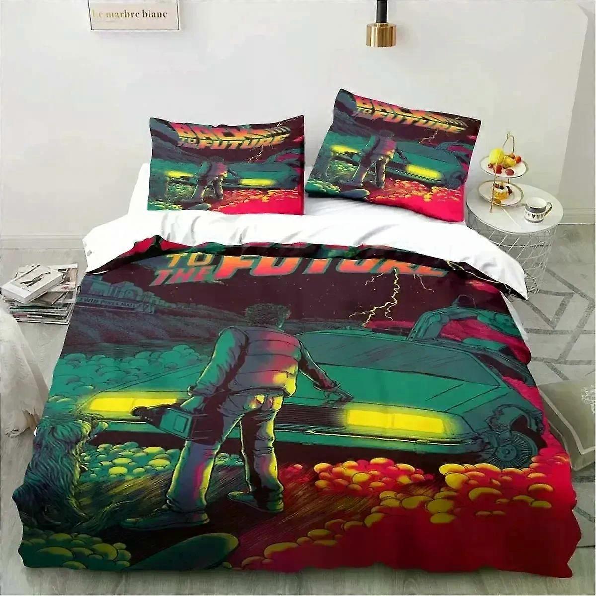 TE3205 Druk 3D Powrót do przyszłości Klasyczny film Retro Zestaw pościeli Łóżko Pojedyncze podwójne łóżko Queen King Quilt Cover Chłopiec Prezent