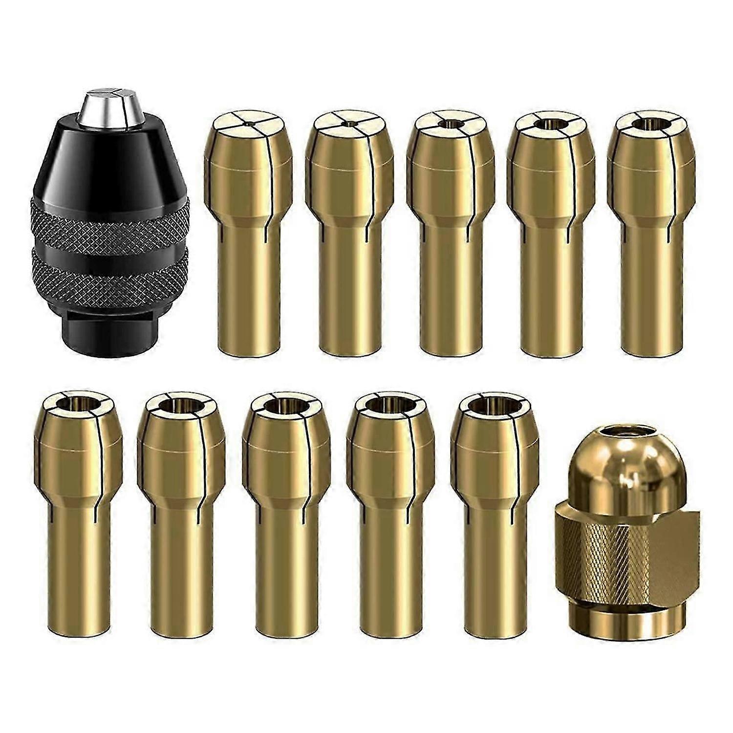 12 Pcs Drill Chuck Collet Set Brass Drill Chuck Tool Kit, Keyless Chuck 1/32In to 1/8In Replacement 4485 4486 Change Nut
