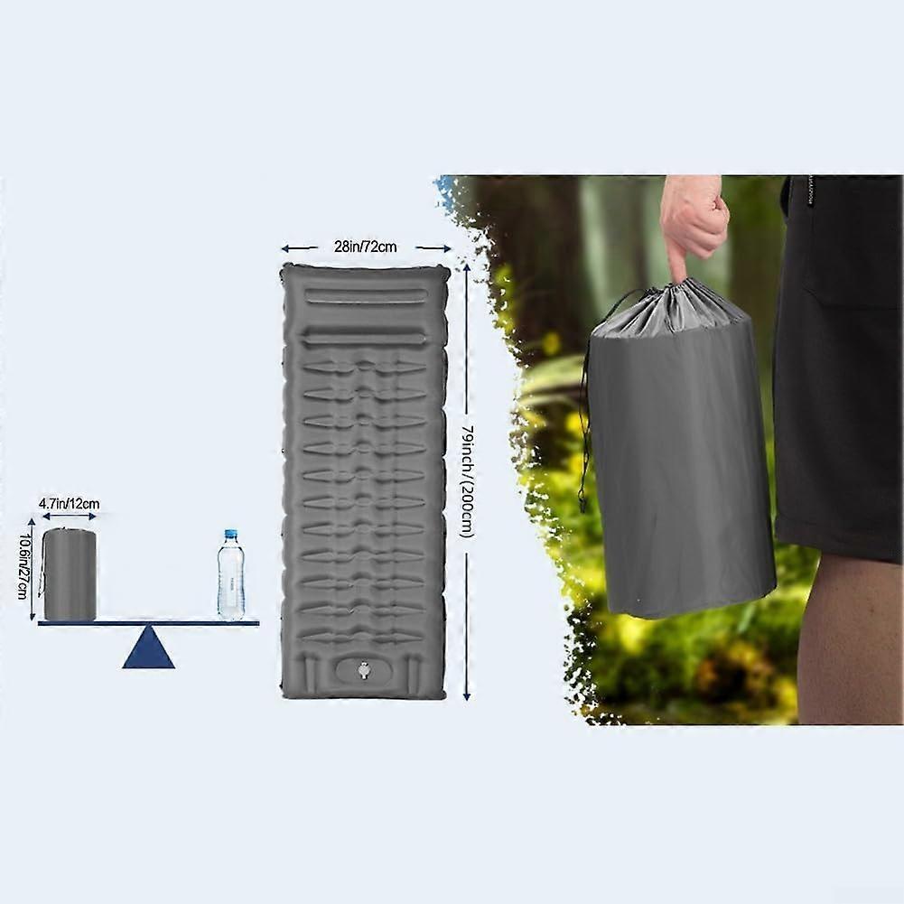 Outdoor Inflatable Sleeping Pad With Quick Foot Pump, Lightweight Camping Mat For Hiking Trips, Gray