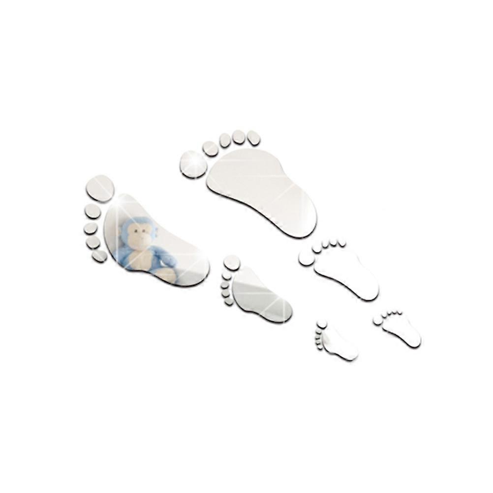 Footprint Pattern Mirror Wall Stickers for Removable Decoration Silver