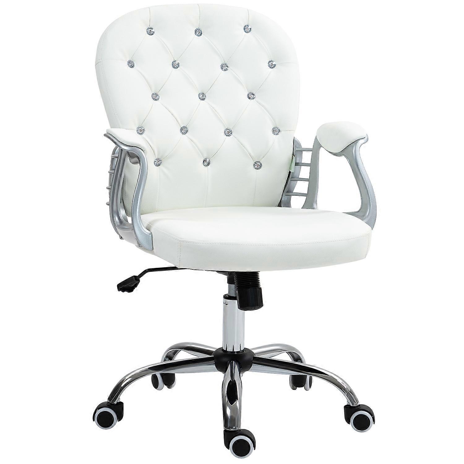 Ergonomisk kontorsstol med armstöd, vit läder-look