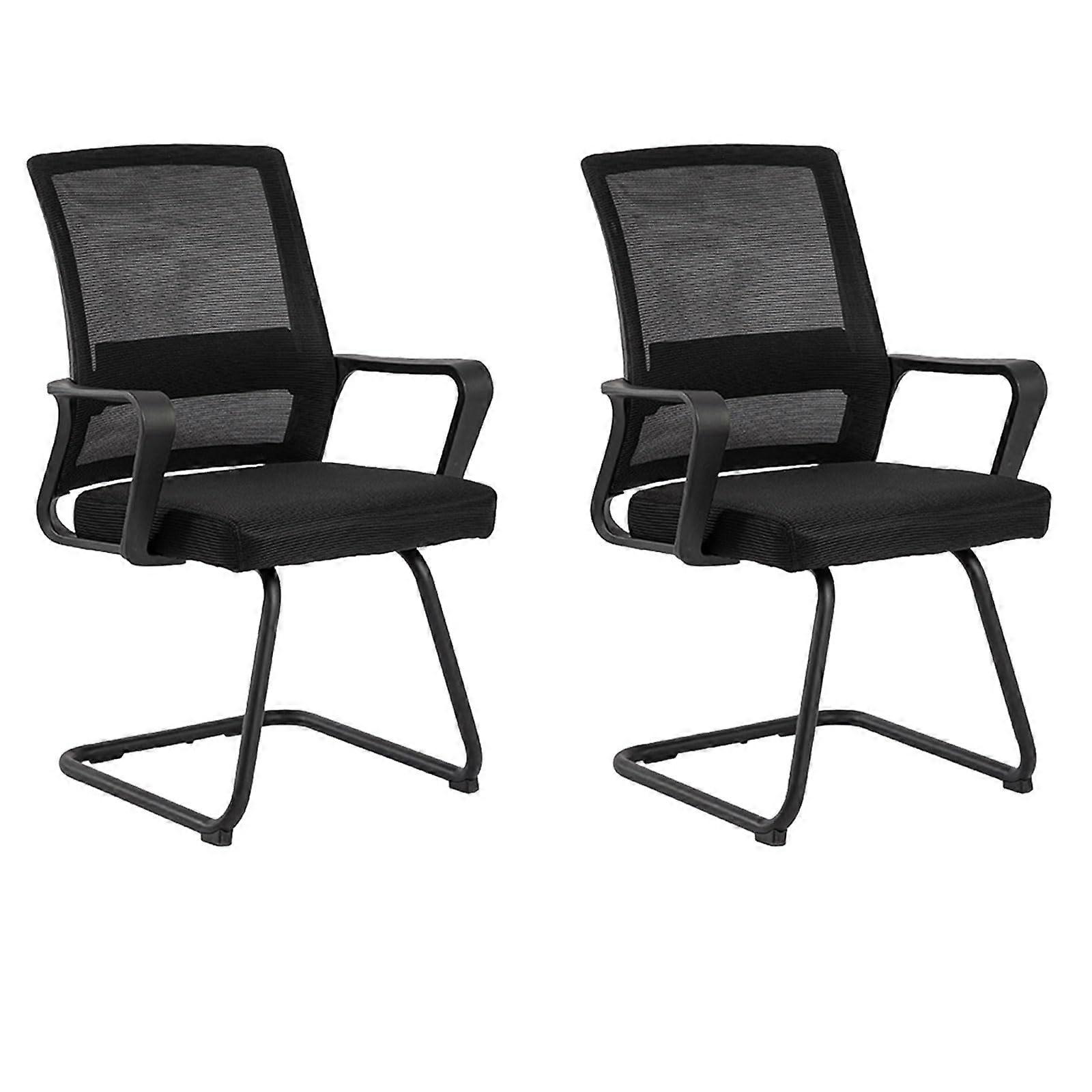 Office Guest Chairs Set Of 2 Mid Back Mesh Reception Chairs For Waiting Room And Conference Room Black 52x45x93cm
