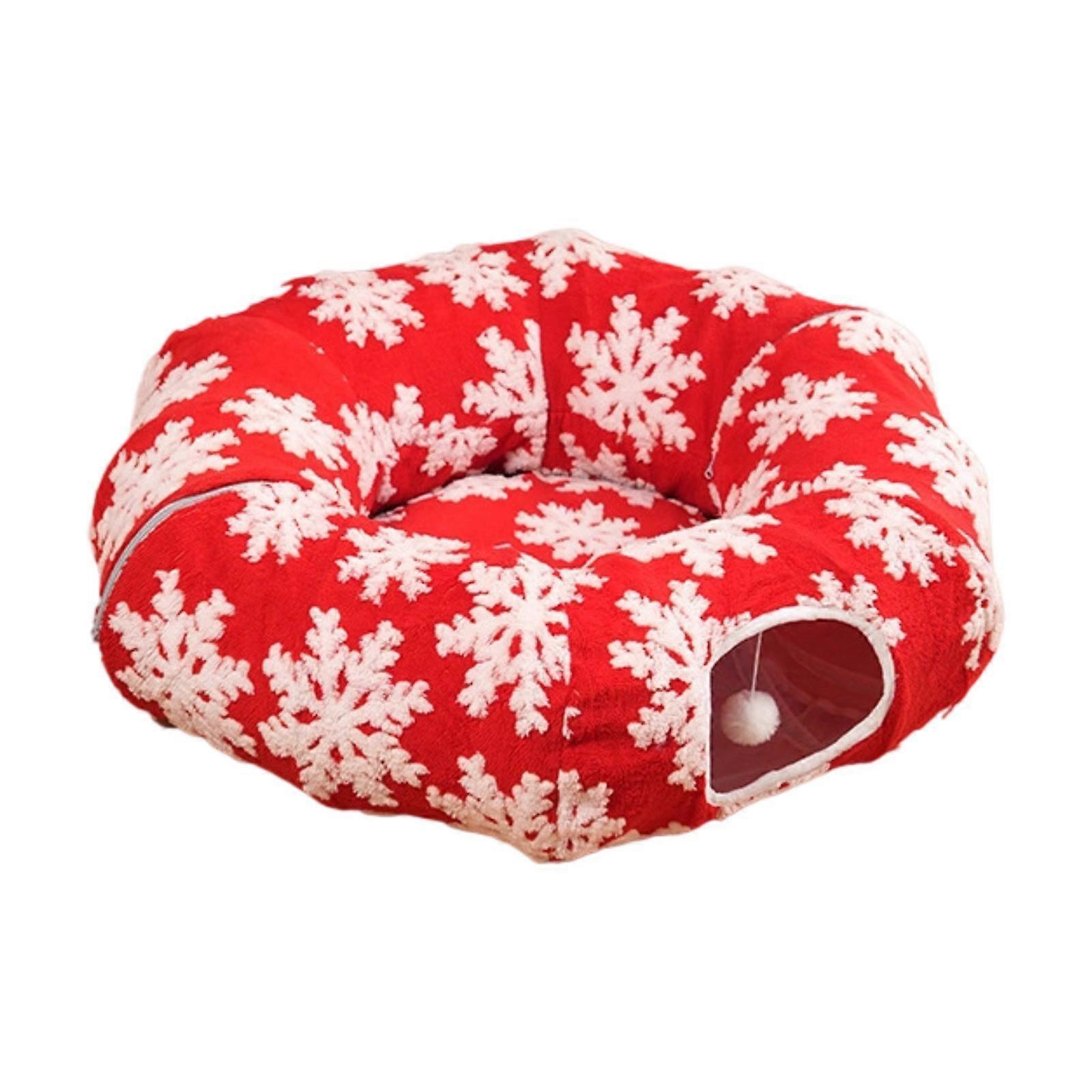 Christmas Cat Tunnel Bed Xmas Hideout Cat Donut Tunnel for Kitty Bunny Bunny