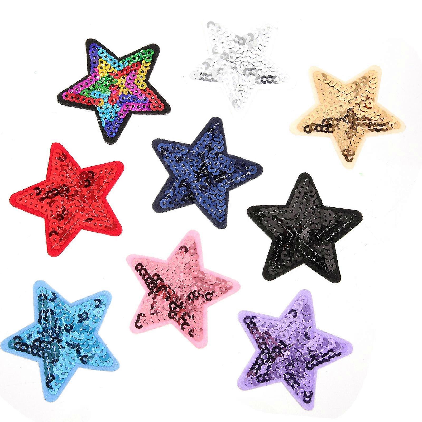Star Patches Polyester Sequins Applique for Sewing 9Pcs Self-Adhesive Craft