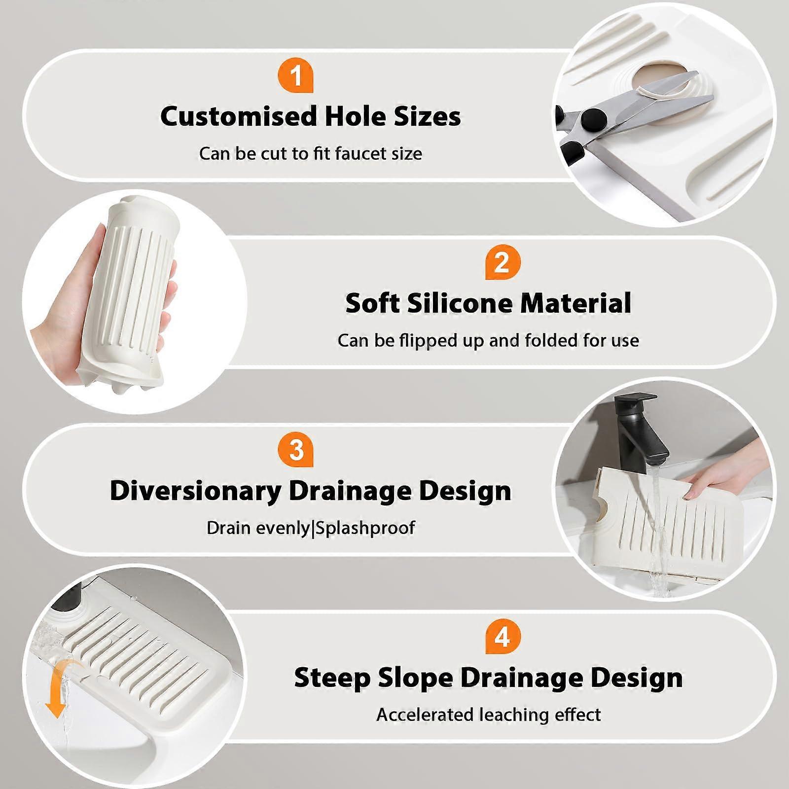 Silica Gel Countertop Dry With Unique Silicone Faucet Mat Fast Drainage Sink Splashing Guard