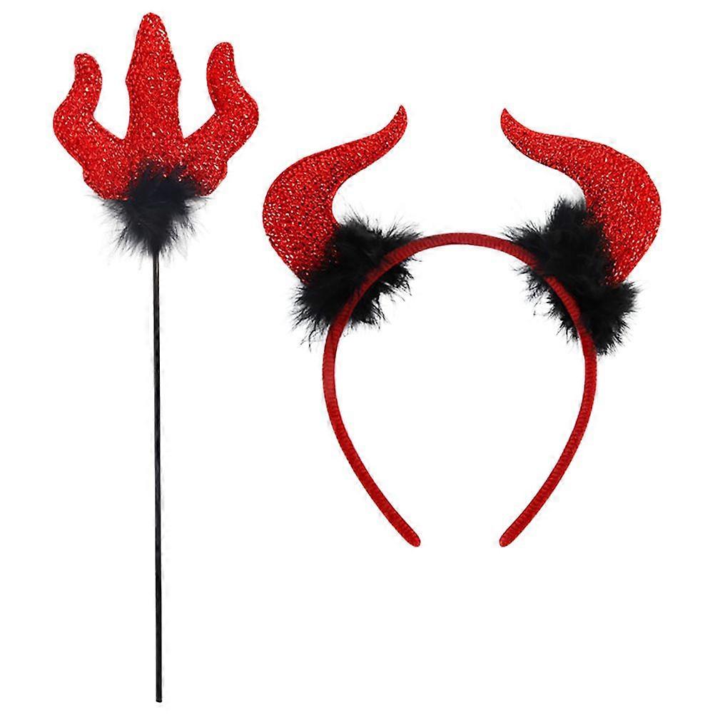 1 set of Cosplay Headband Devil Theme Headband With Devil Fork Prop Devil Horn Headband