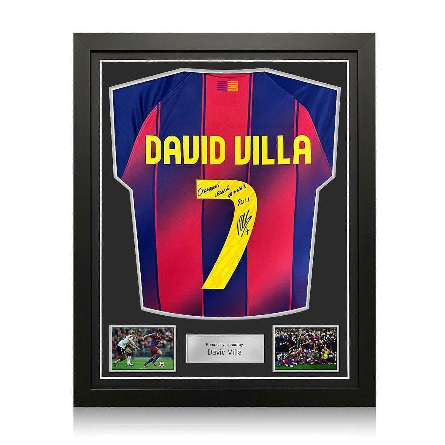 David Villa Signed Barcelona 2025-26 Football Shirt: 2011 UCL Winner Inscription. Standard Frame