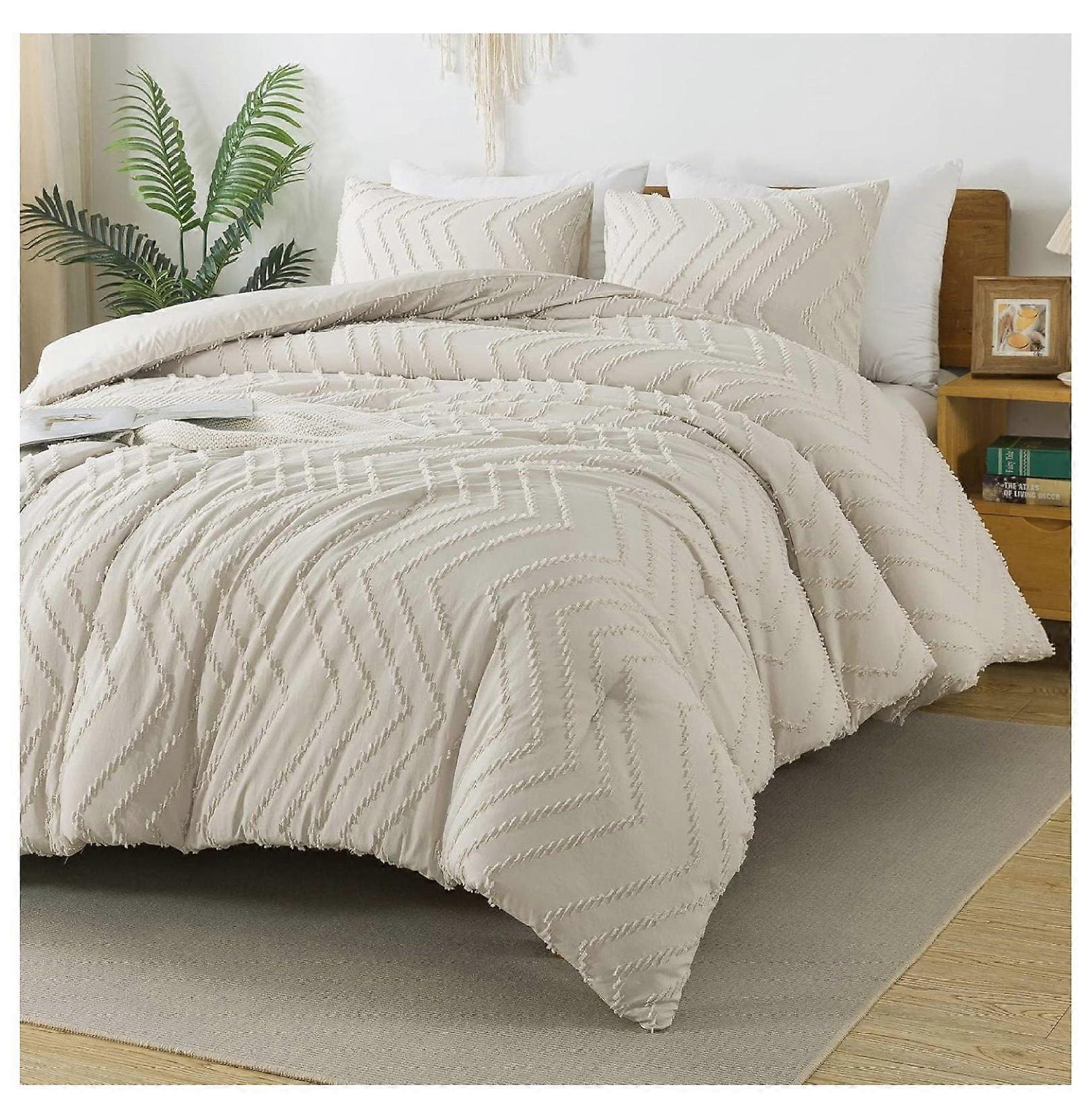 TiaGOC Beige California King Comforter Set, 3 Pieces Cal King Tufted Boho Bedding Comforter Sets, Fluffy Bed Set (104x96In Comforter & 3 Pillowcases)