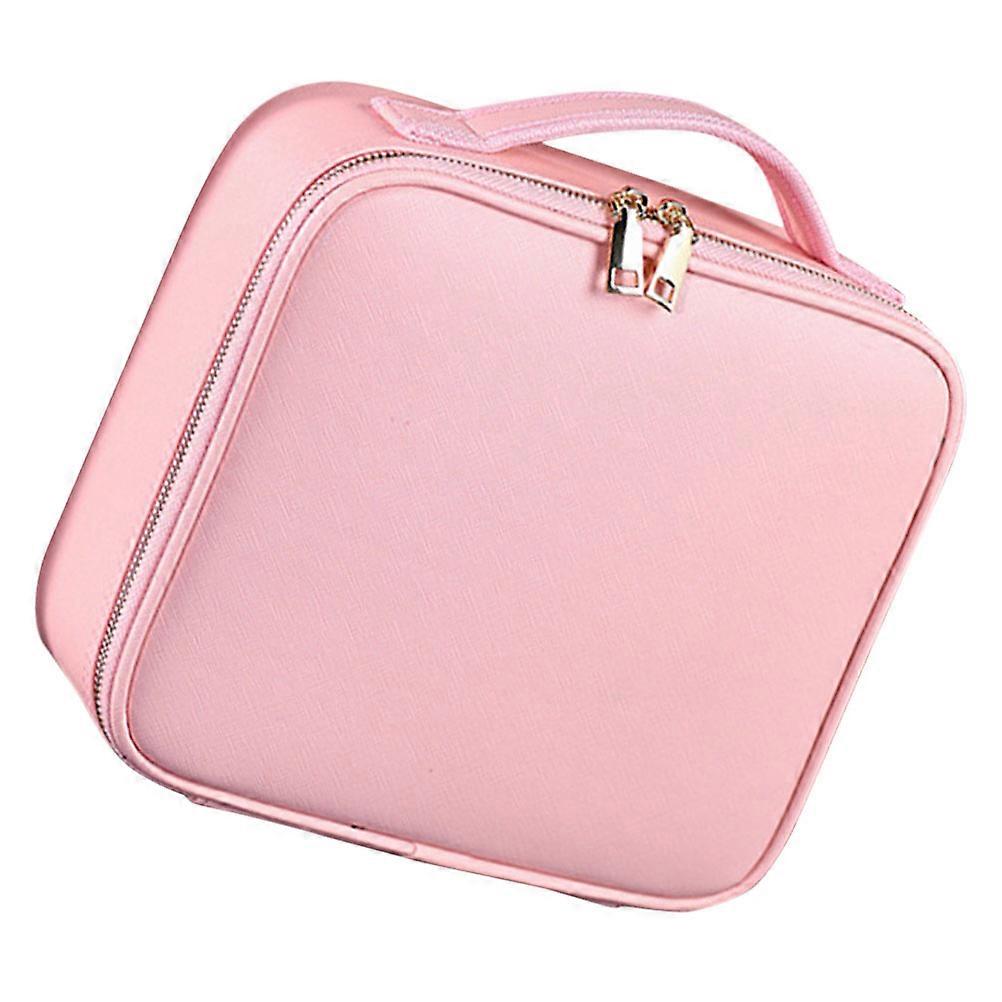 Cosmetics Organizer 2Pcs Large Makeup Train Case For Home And Travel In Fashionable Pink With Adjustable Compartments