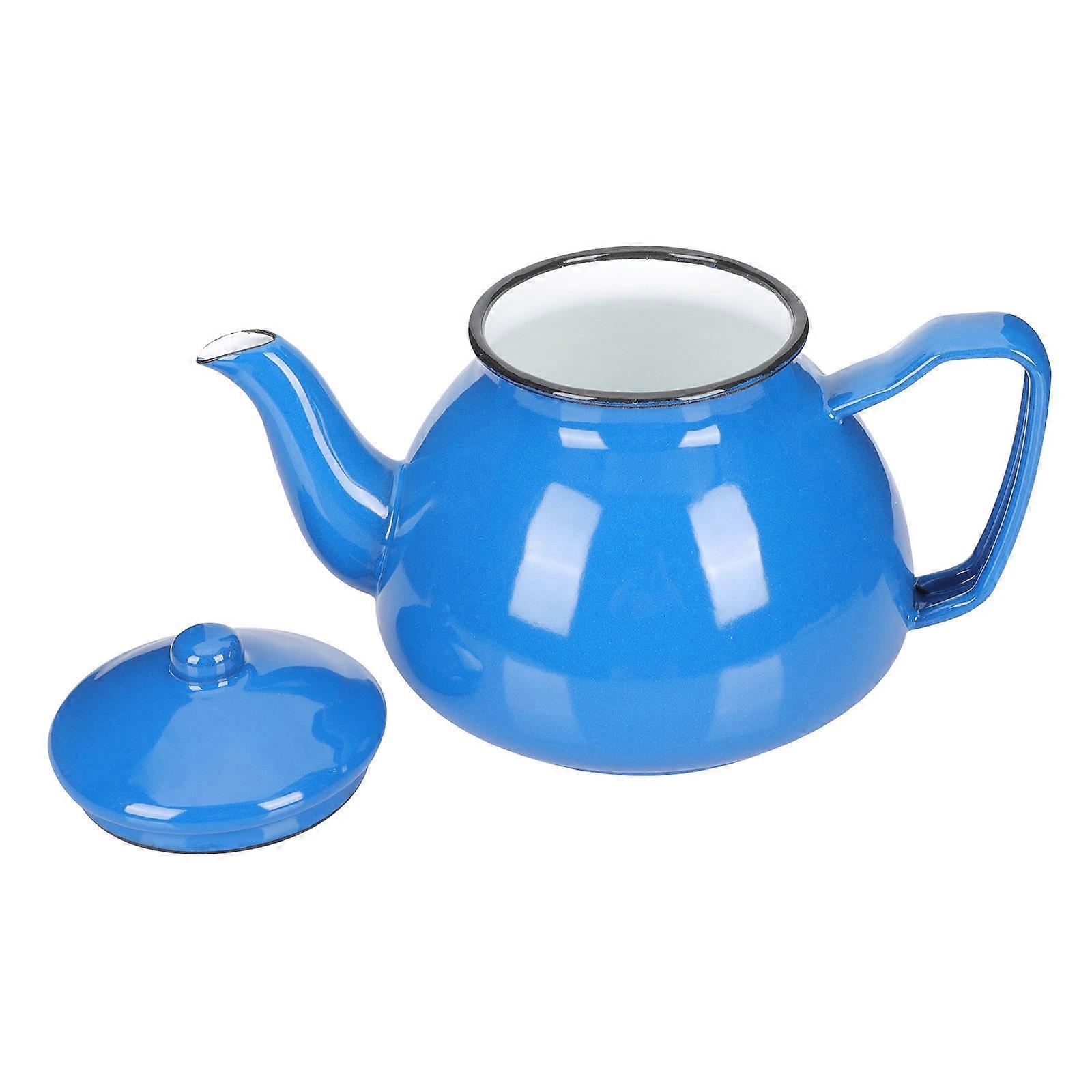 Thickened Water Kettle Enamel Teapot Blue Round Shape For Home Users Serving Coffee 20.50X14.50X14.50CM 1Pack
