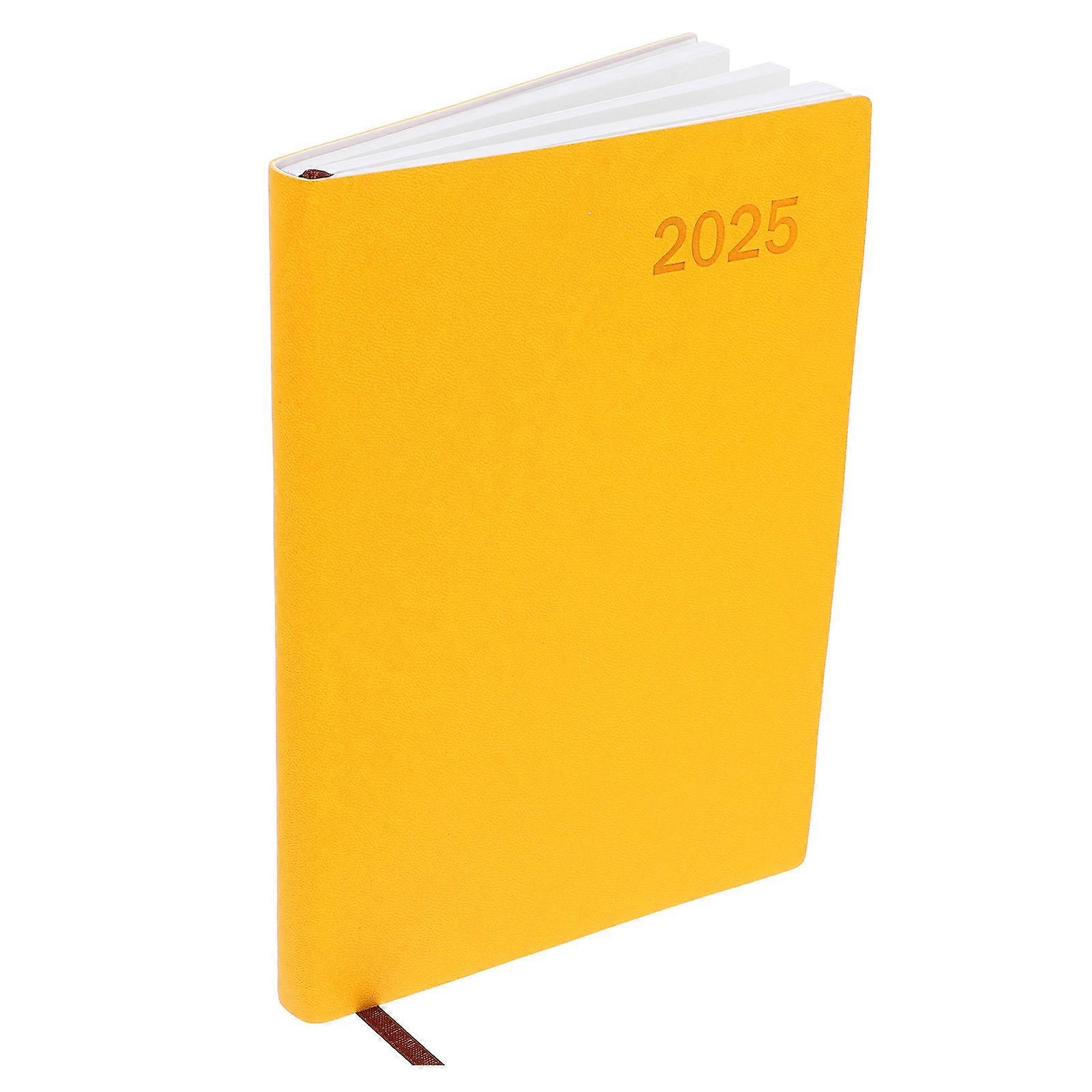 2025 Calendar Planner Academic Diary Monthly Weekly Organizer Pu for Office Work and Life Planning A5 Size Yellow with Scheduling 4Pcs
