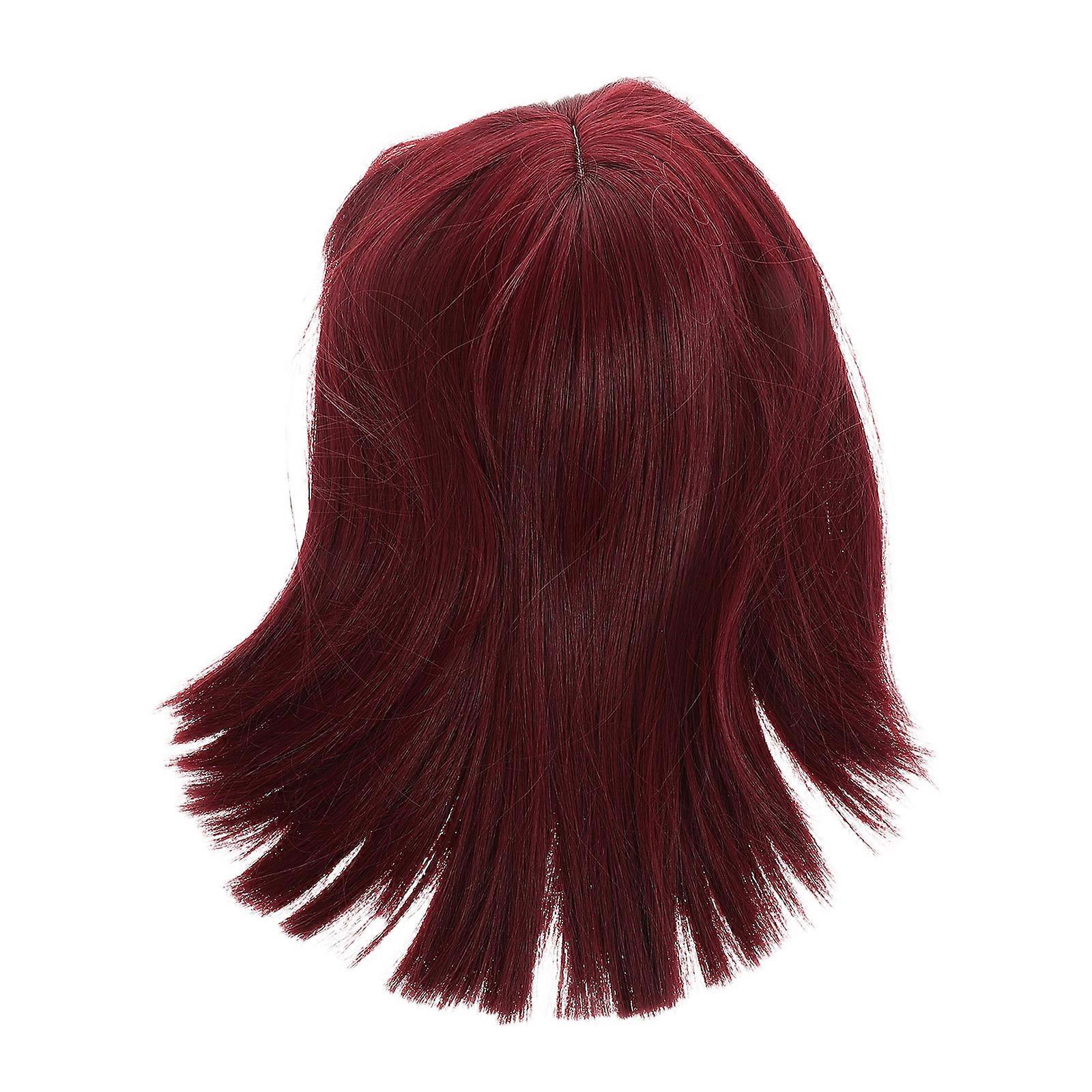 Fashionable Shoulder Length Short Bob Wig With Bangs Suitable For Cosplay And Daily Parties In Wine Red Color 3Pcs