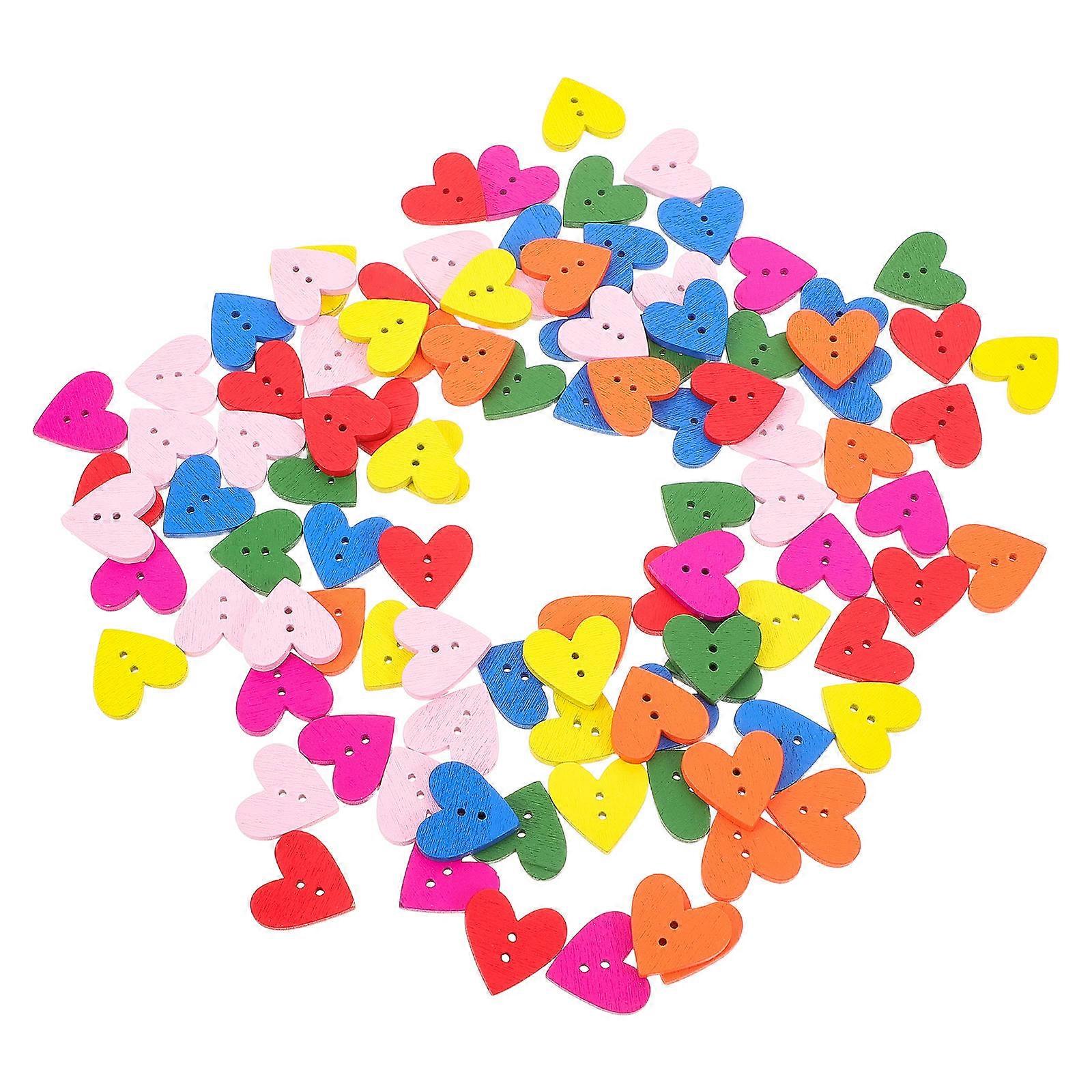 Wooden Craft Buttons for Sewing 300Pcs Multicolor Heart Shaped Buttons