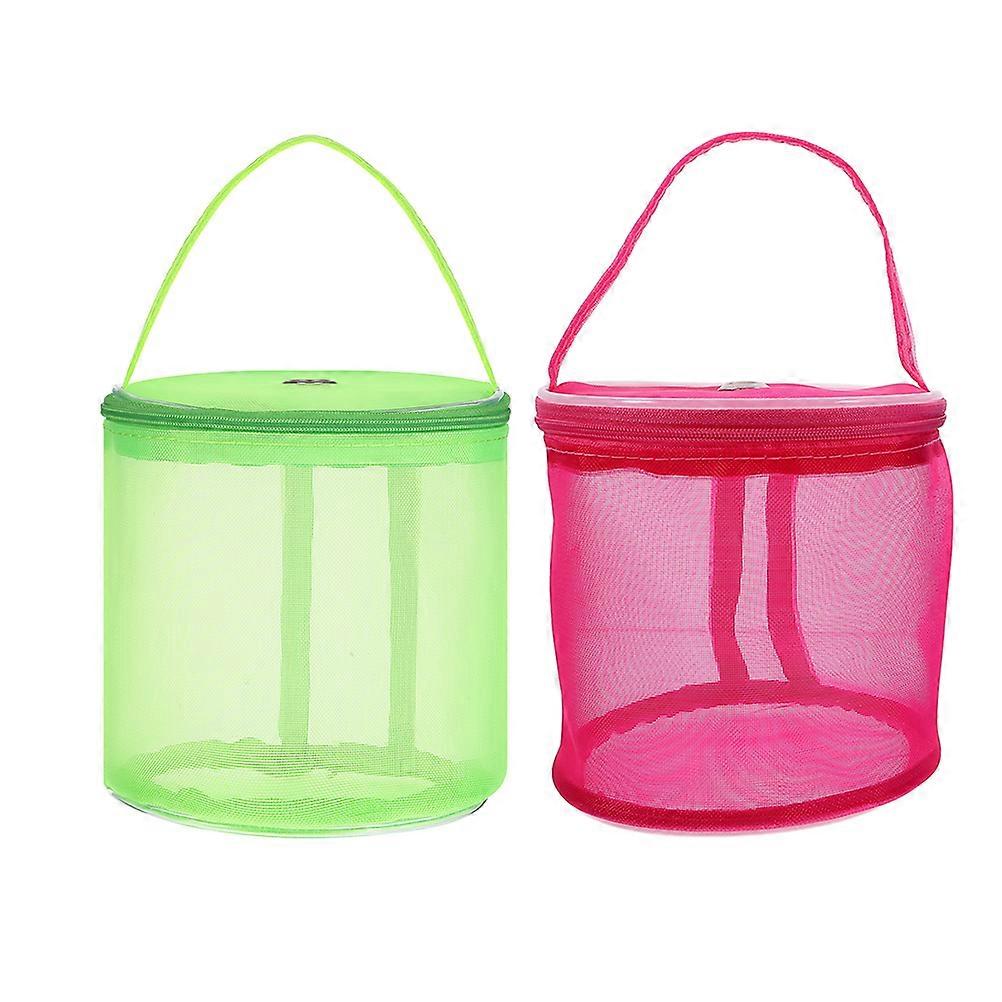 Yarn Storage Bag 2Pcs Portable Mesh Organizer For Crafters Travel Outdoor Use Rosy Color Ventilation Function