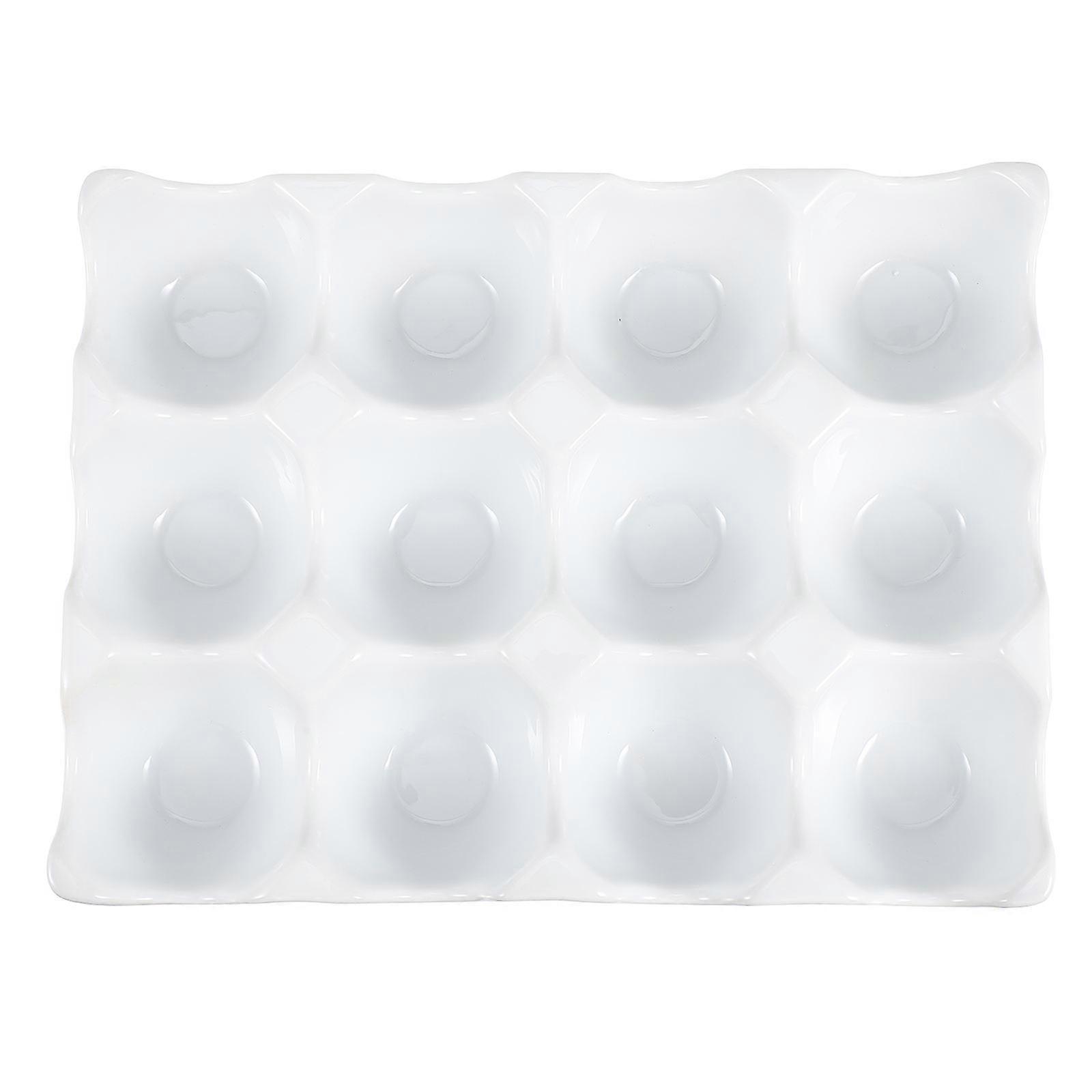 Egg Storage Tray for Household Use Ceramic Egg Holder 2Pcs White