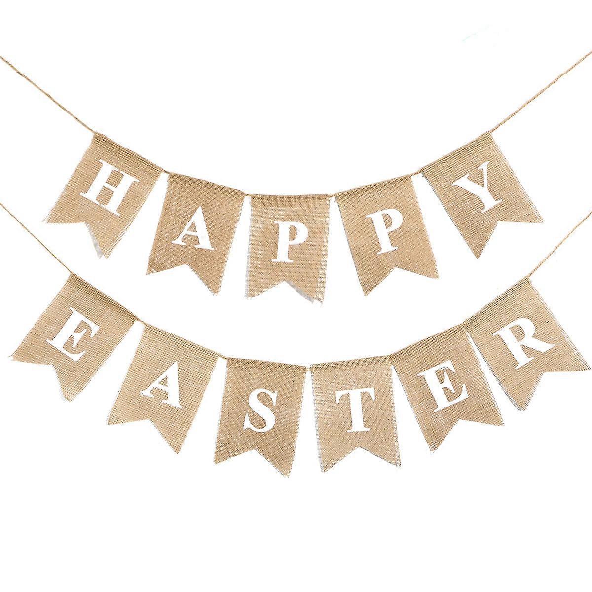 Happy Easter Banner Easter Home Decor for 2Pcs Burlap Bunting