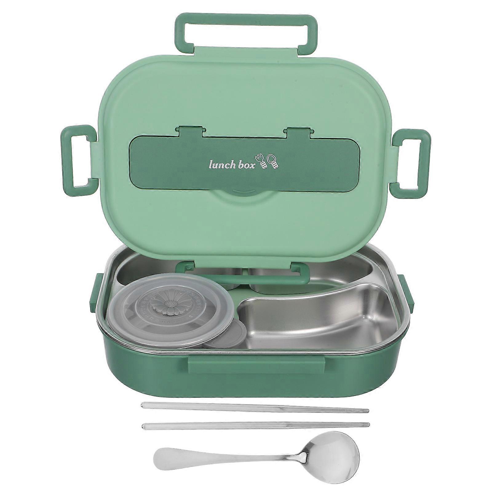 Divided Meal Container Stainless Steel Bento Lunch Box For Daily Use 4 Compartments With 1 Soup Bowl 1 Set