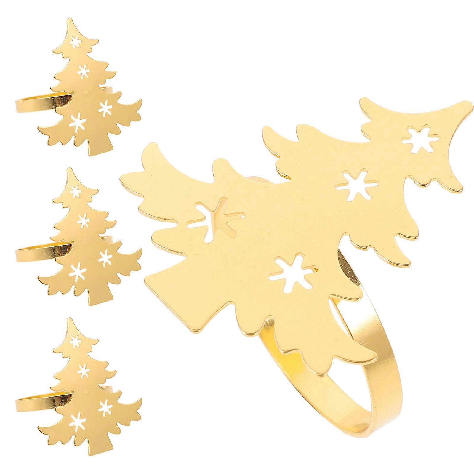 Napkin Ring Holders Christmas Tree Pattern Golden Iron Table Decoration For 4pcs