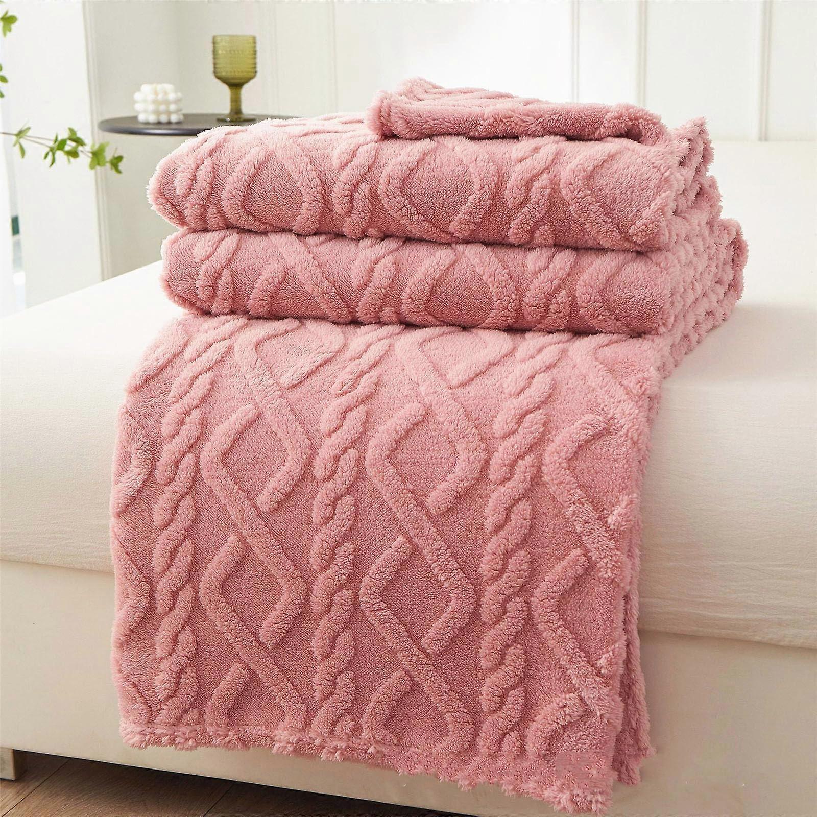 Throw Blanket 120x200cm Pink Flannel Fleece Extra Large Sofa Bed Throw For Couch Settee Armchair