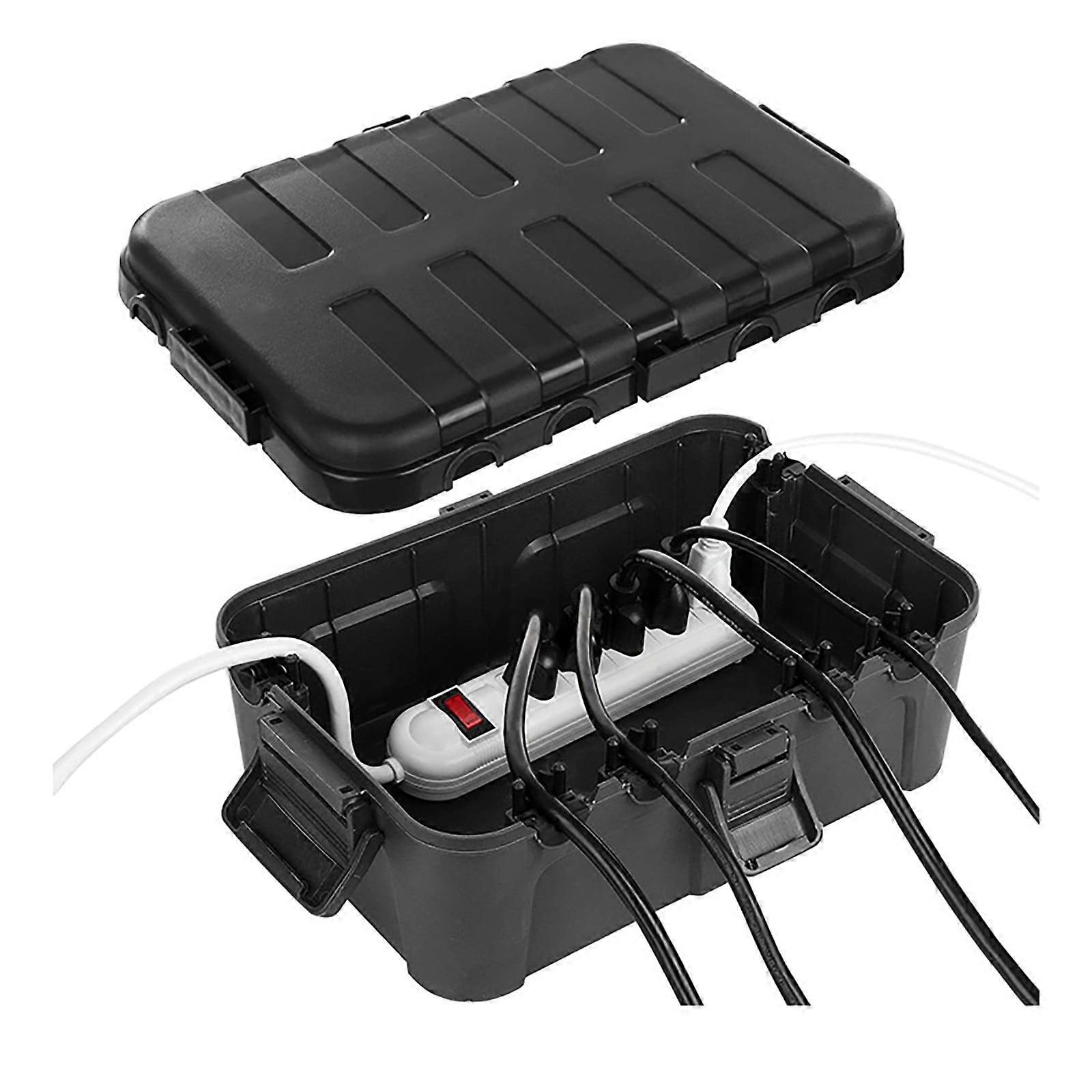 GARENAS Extra Large Outdoor Electrical (32 X 22 X 13 cm) IP54 Extension Cord Cover Plug Socket Timer Power Strip(Black)