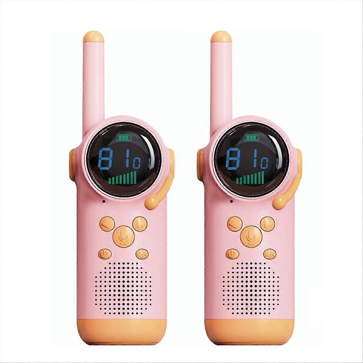 2PCS Walkie Talkie Kids LCD Screen Flashlight Intercom Distance 1-3KM Interaction Children Boy Girl Pink