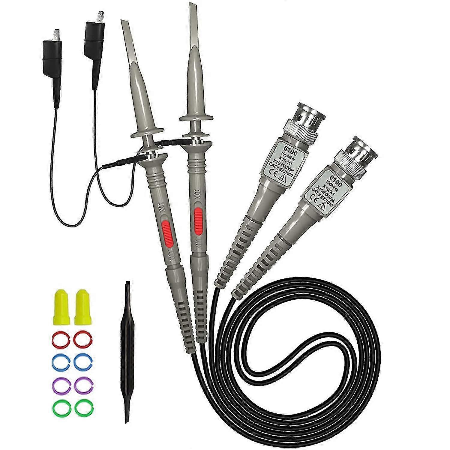 2025 2 Piece Universal Clamp Probes for 100 MHz Oscilloscope with 1X 10X Accessory Kit