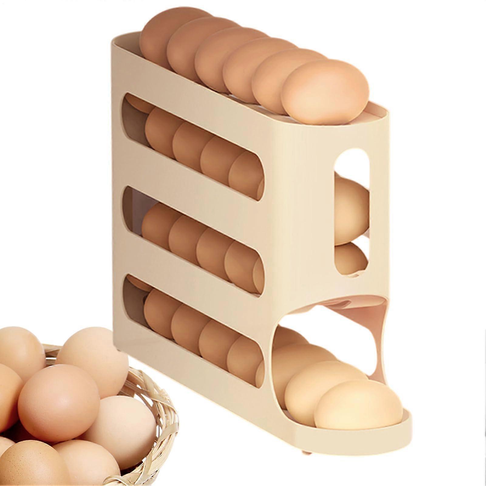 Egg Rolling Rack 4Layer Automatic Holder Large Capacity FoodGrade Dispenser SpaceSaving Kitchen Organizer Beige Yellow