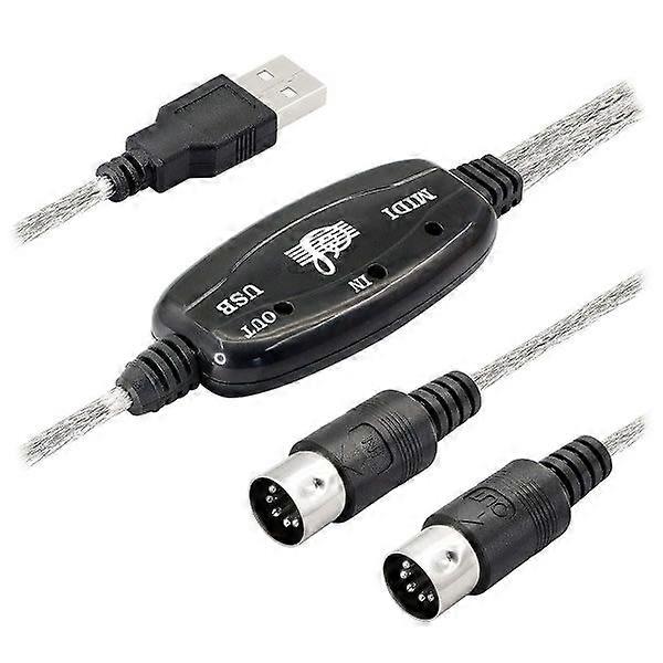 Adaptador de cable USB MIDI, interfaz de cable USB tipo A macho a MIDI DIN de 5 pines de entrada/salida con indicador LED [DB] como se muestra.